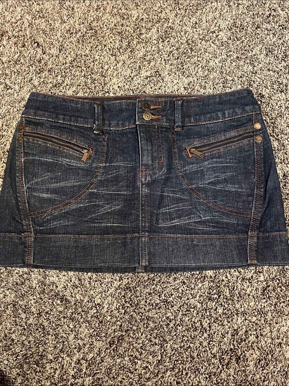 Y2K DECREE Dark Blue Denim Mini Skirt - Casual Zip Pocket Style (5)